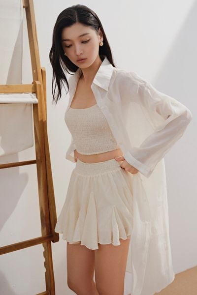  Áo khoác Chiffon Longline Shirt in Cream 