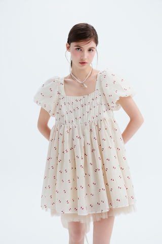Váy babydoll phối nơ Willis Fleur Dress in Cream
