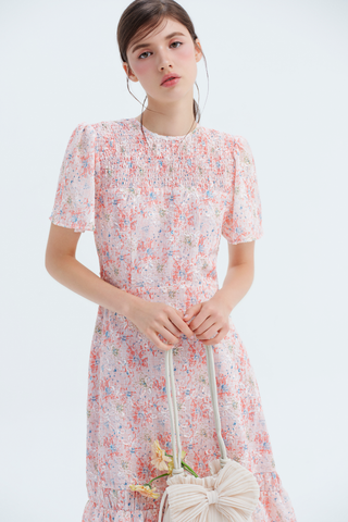 Váy midi cổ tròn Pink Camelia Dress