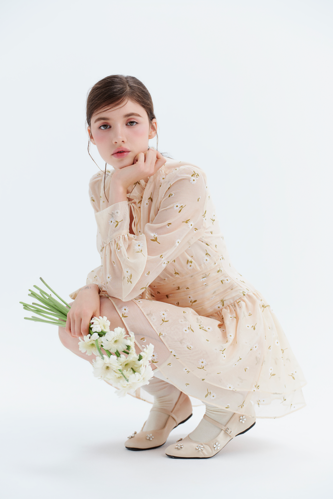 Serafina Fleur Dress in Beige