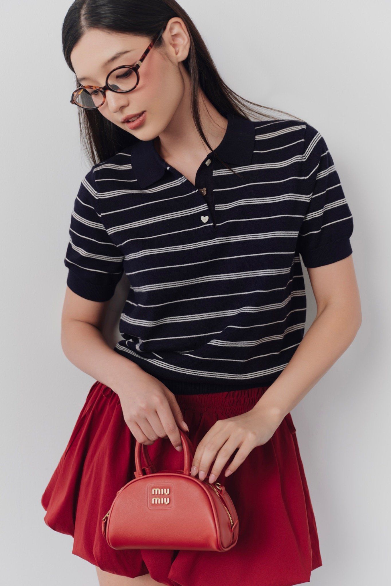 Áo Harin Knit Top in Navy