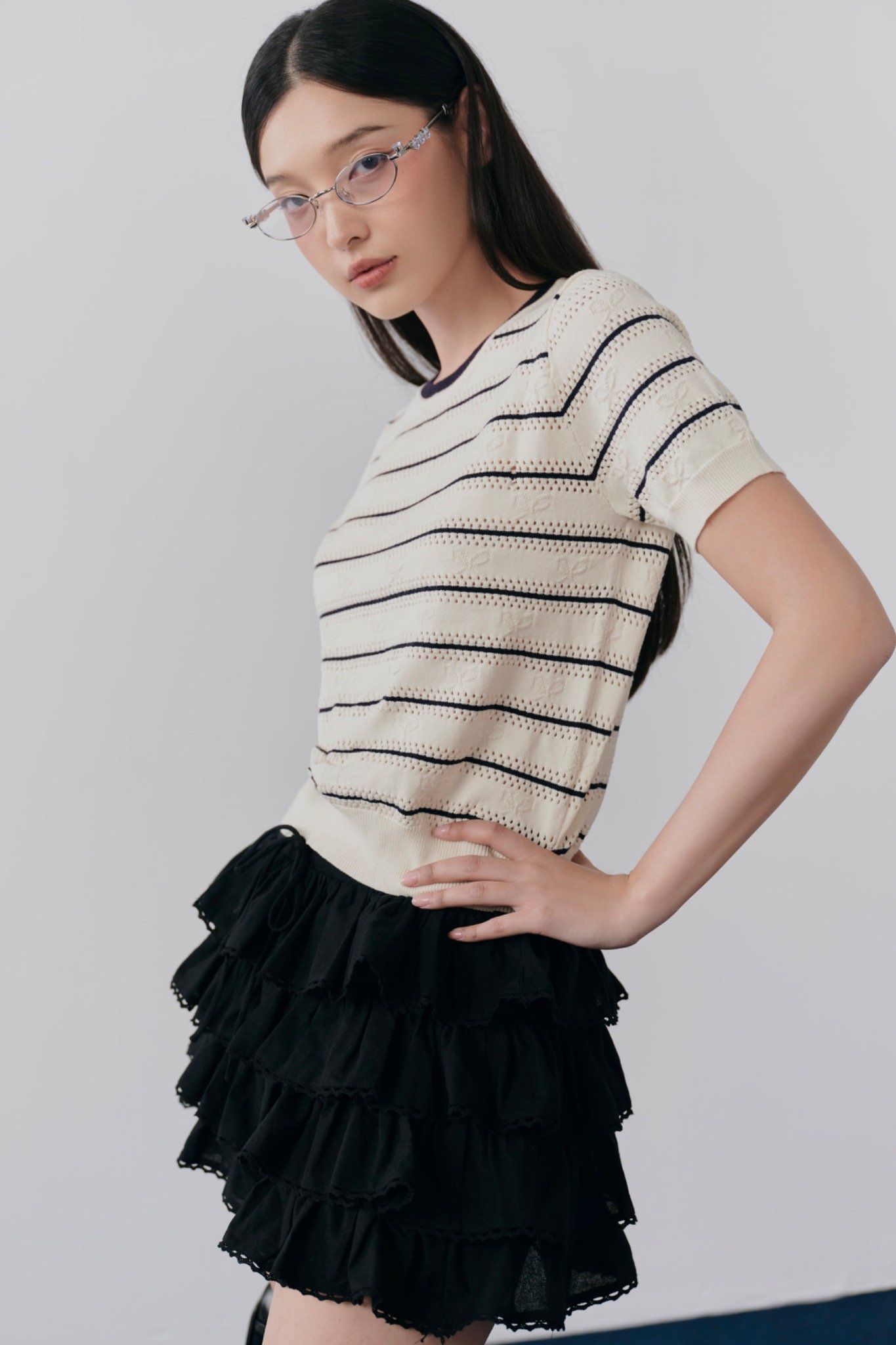 Áo Breeta Navy Striped Top