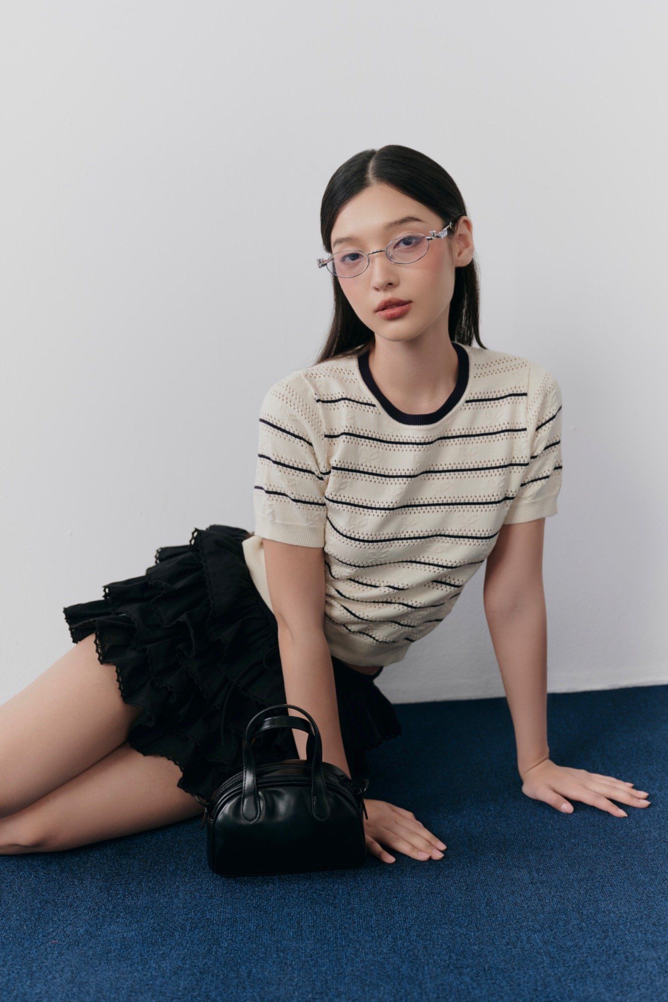 Áo Breeta Navy Striped Top