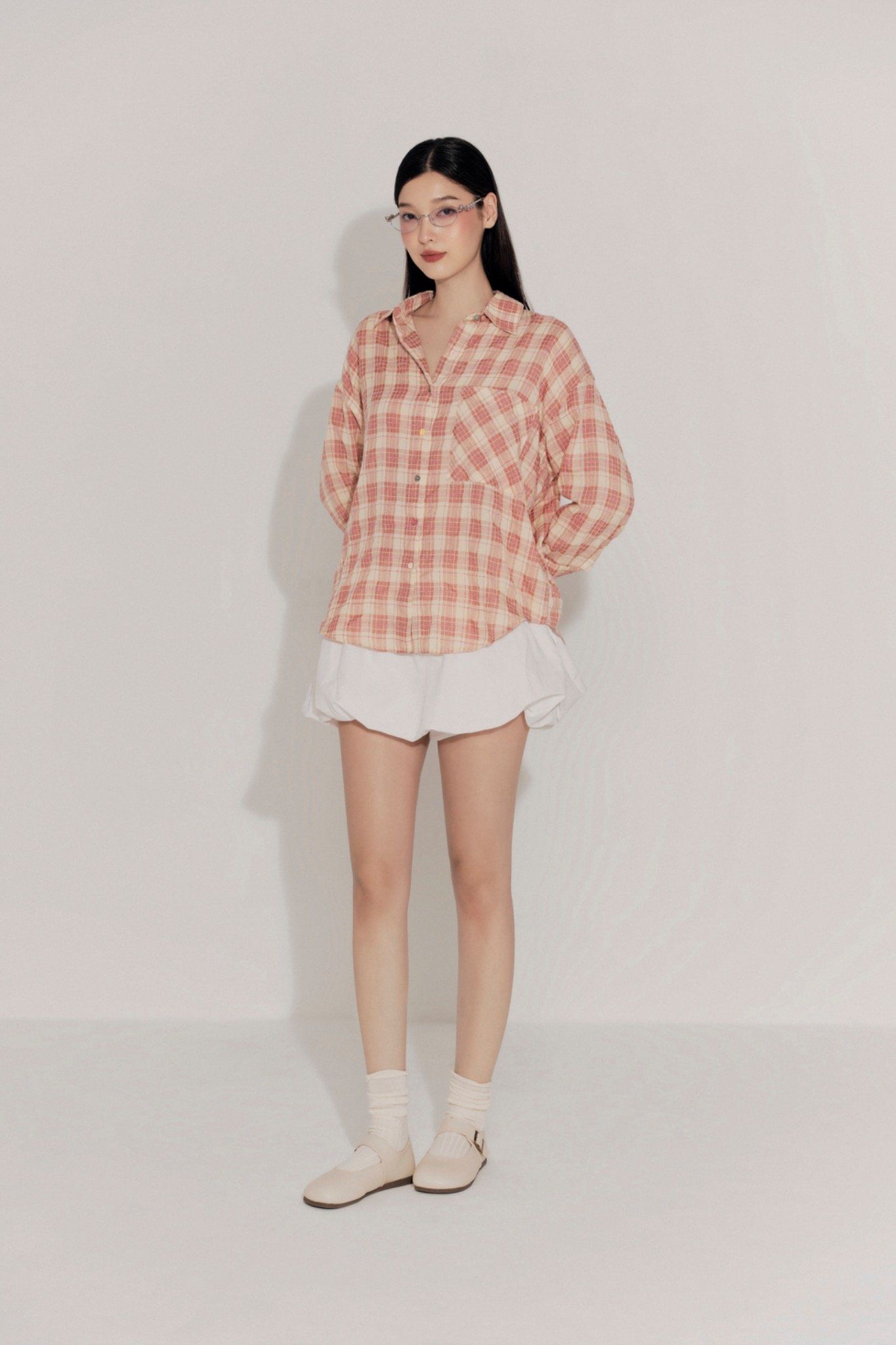 Áo Pink Plaid Oversized Shirt