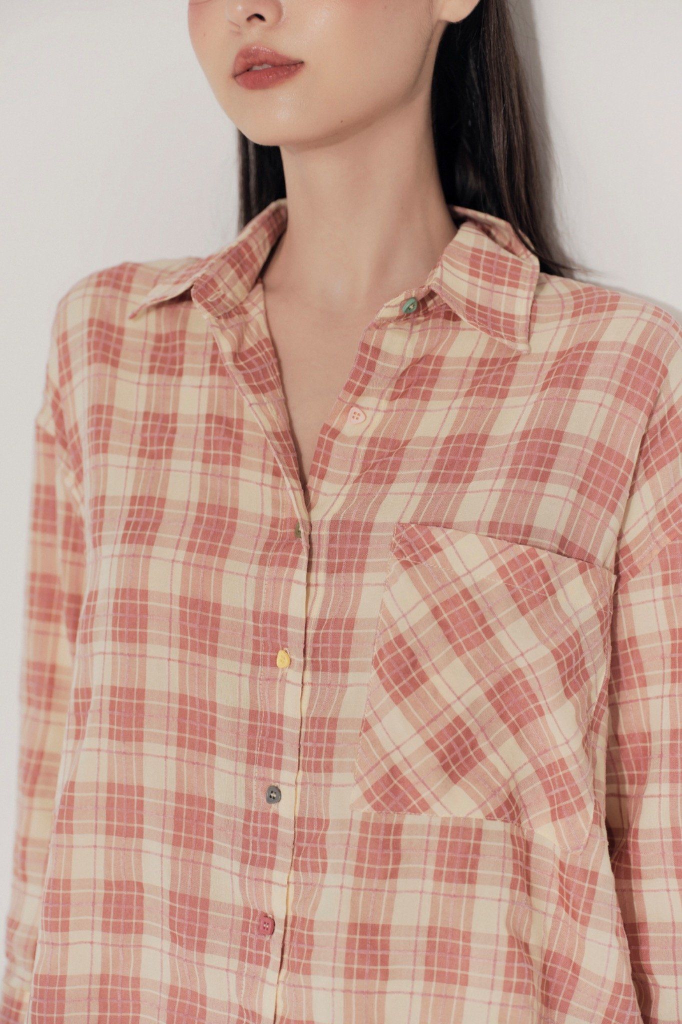 Áo Pink Plaid Oversized Shirt