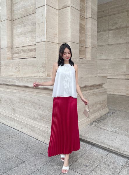  Chân váy Satin Pleated Skirt in Red 