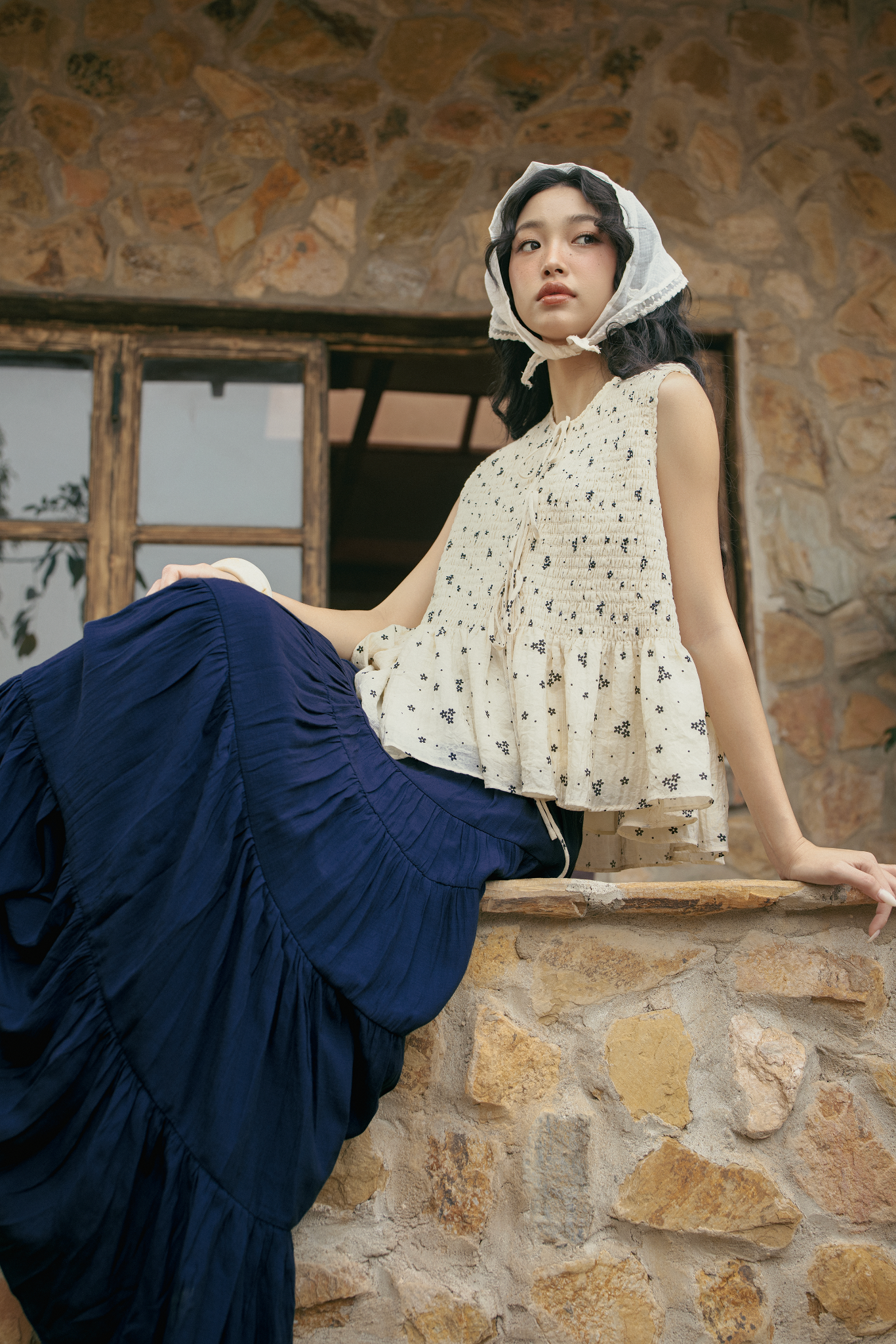 Áo Floralie Fleur Top in Cream