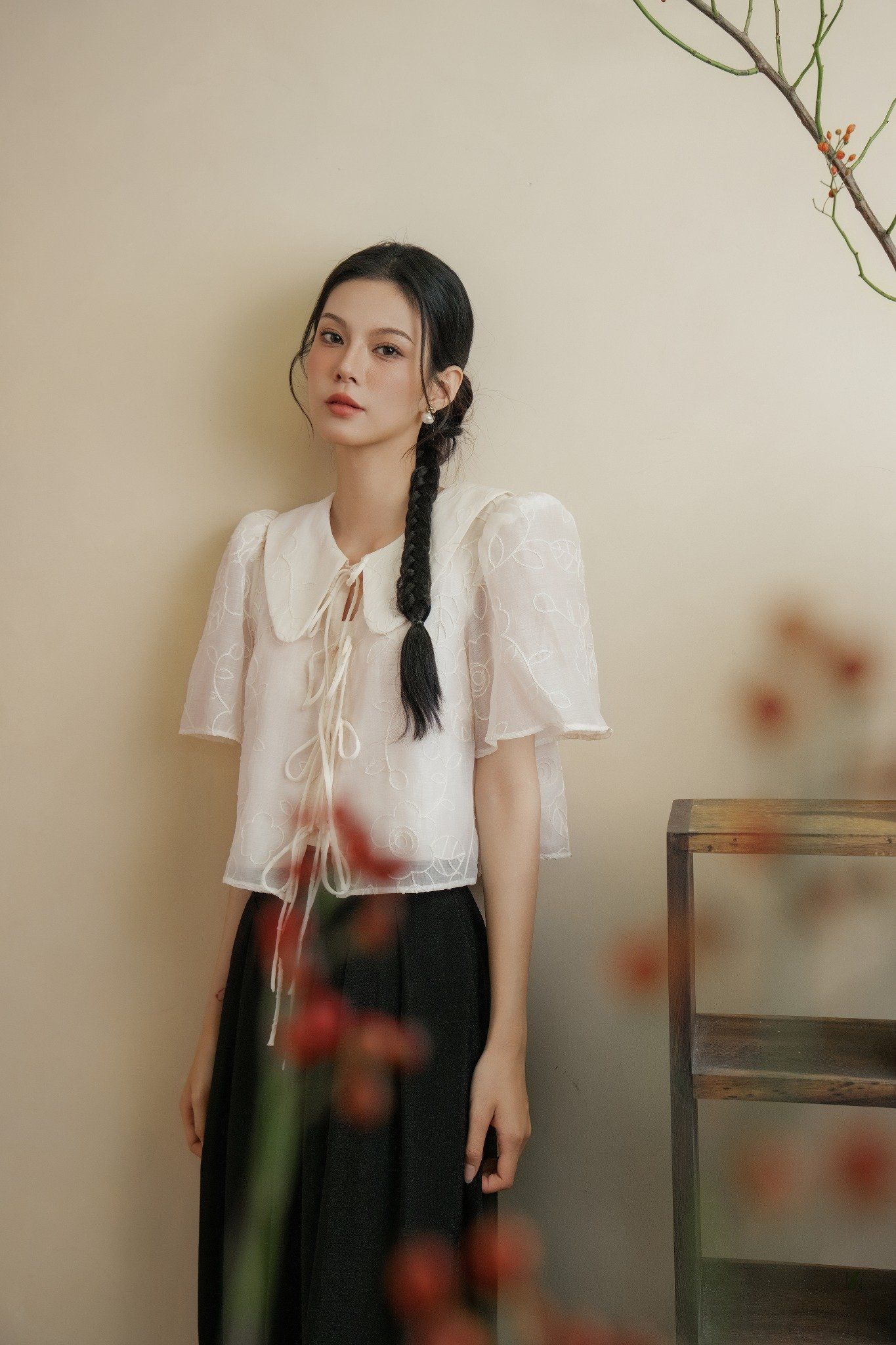 Áo Galene Fleur Top in Cream
