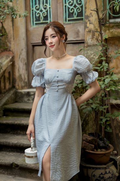  Indigo Button Embro Dress 