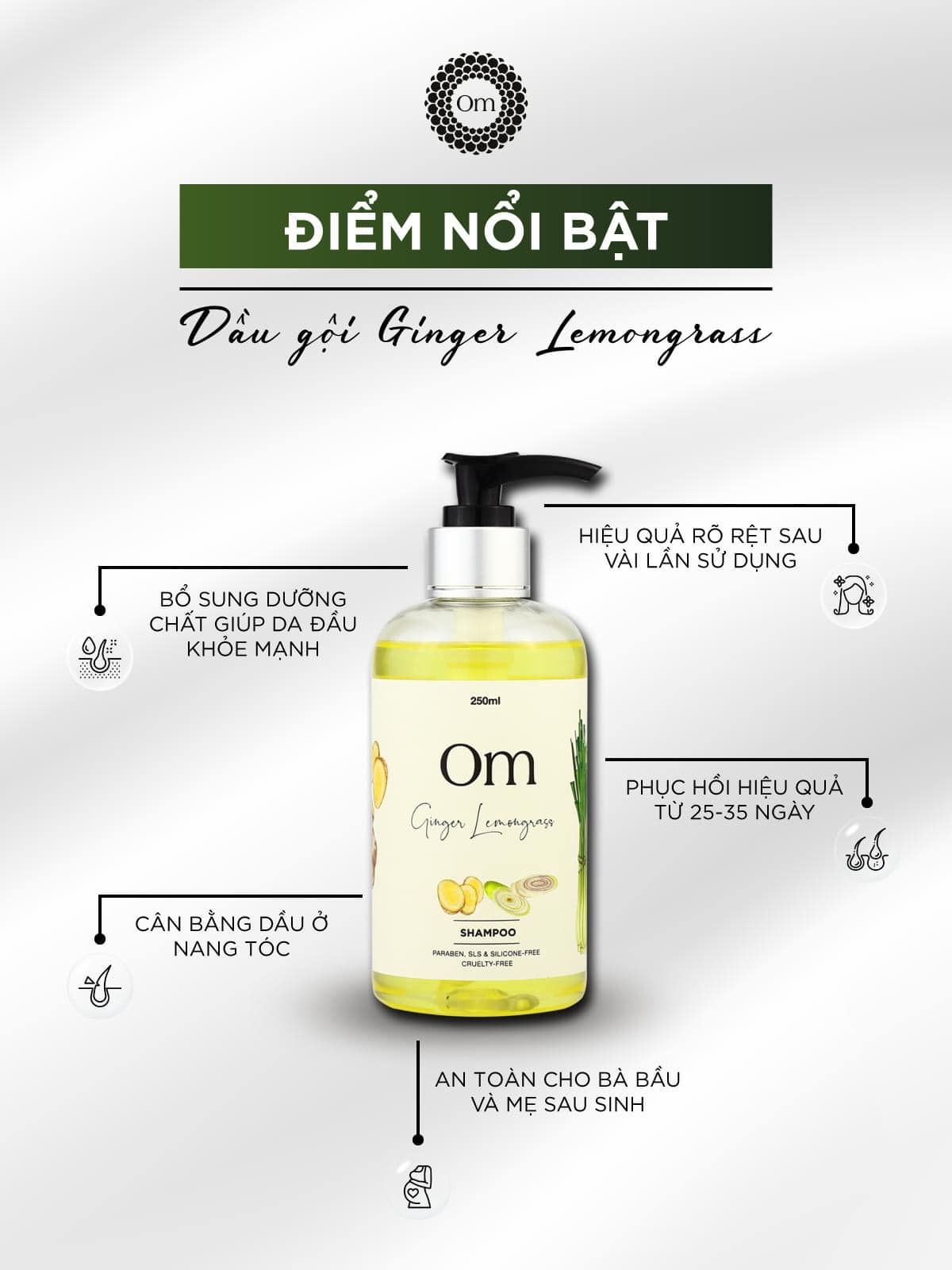 đặc điểm nổi bật của dầu gội gừng sẻ và sả chanh Om fountain