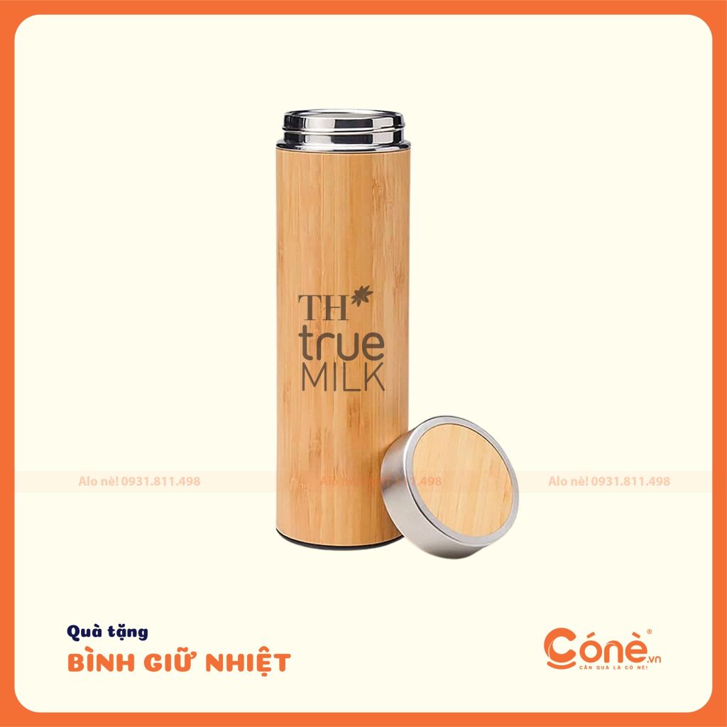 bình giữ nhiệt vỏ tre khắc tên