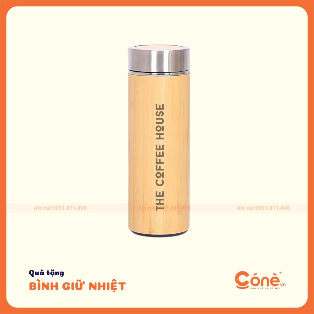 bình giữ nhiệt vỏ tre khắc tên