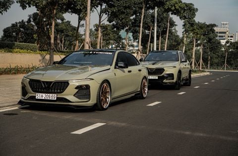 Bộ Đôi Vinfast Lux A và SA chụp hình với diện mạo màu Khaki Green mới