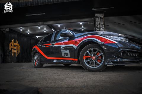 Honda Civic dán tem rời thể thao đỏ đen