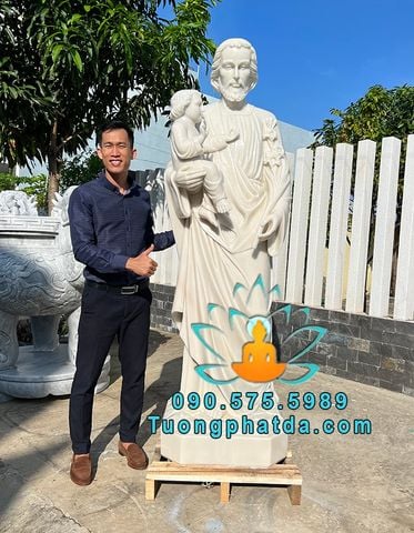 Chế Tác Tượng Thánh Giuse Bế Chúa Hài Đồng Bằng Đá Trắng Đẹp Cao 2m
