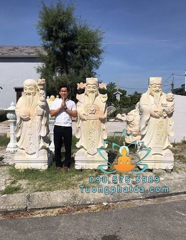 Bán Tượng Tam Đa Bằng Đá Cẩm Thạch Vàng Cao 1.8m