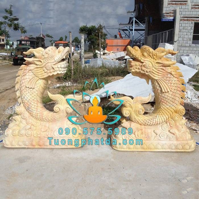 Tượng Cá Chép Hóa Rồng Bằng Đá Vàng Đẹp Đà Nẵng