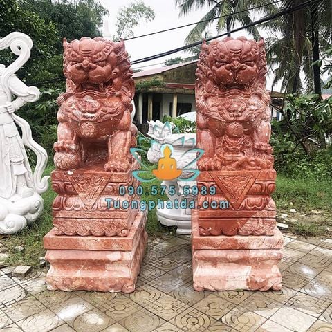 Cặp Kỳ Lân Đá Cẩm Thạch Đỏ Đẹp Đà Nẵng