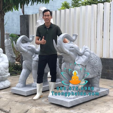 Chế Tác Tượng Voi Chiến Đá Cẩm Thạch Xám Nguyên Khối Đẹp