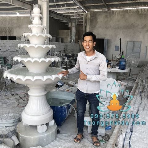 Bộ Đài Phun Nước 6 Tầng Bằng Đá Trắng Cao 1.7m
