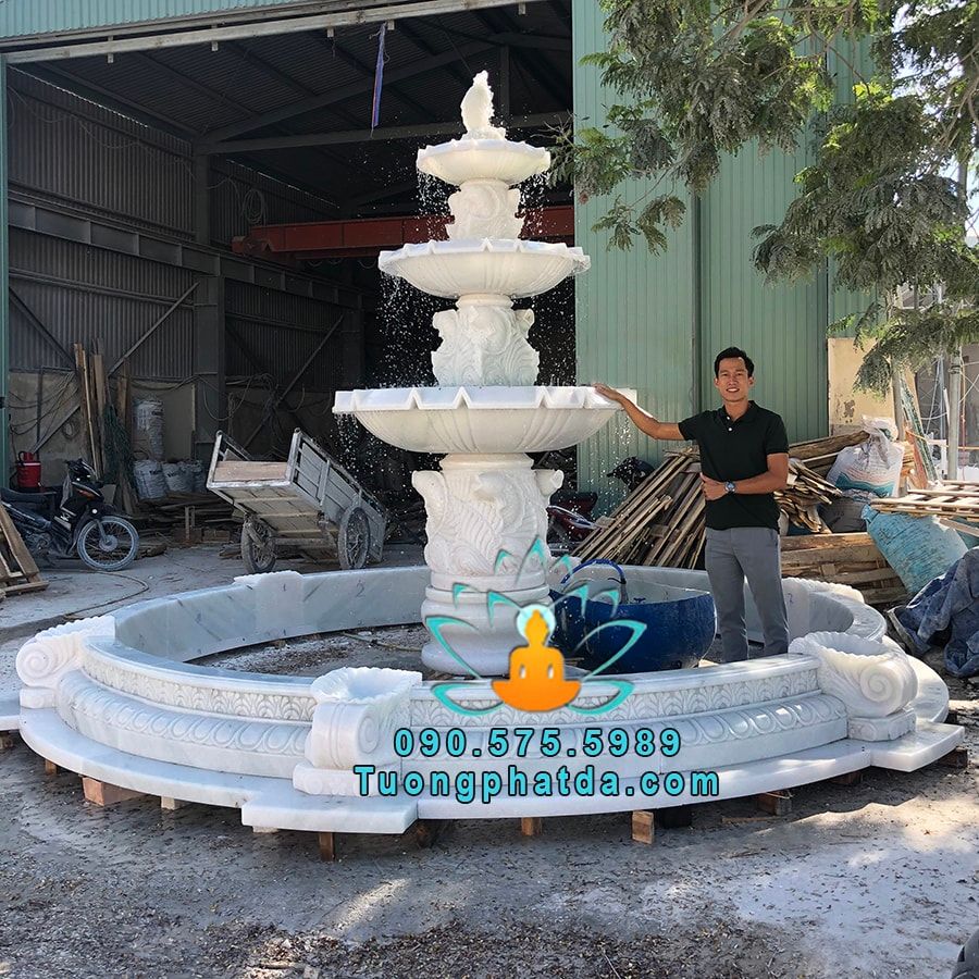 Bộ Đài Phun Nước Cá Chép Đá Phong Thủy Kèm Hồ Cho Sân Vườn Đẹp