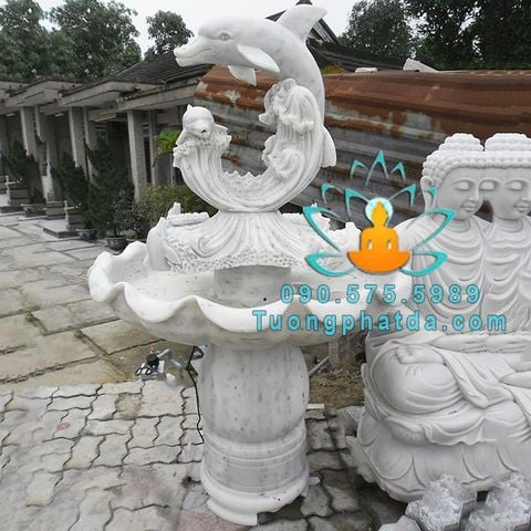 Đài Phun Nước Cá Heo Đá Mini Cho Gia Đình