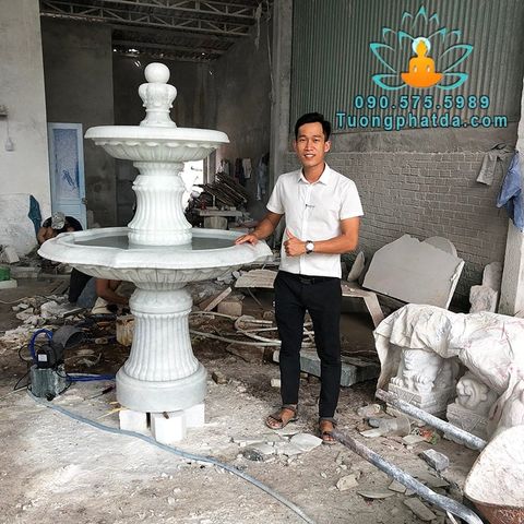 Chuyên Đài Phun Nước Đá Phong Thủy 2 Tầng Đẹp Để Sân Vườn