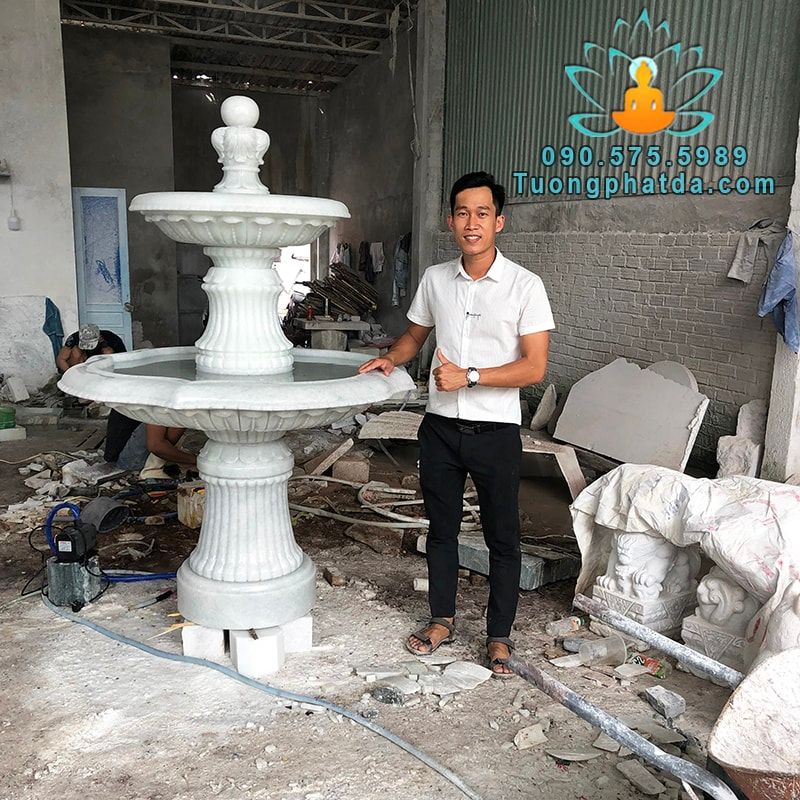 Chuyên Đài Phun Nước Đá Phong Thủy 2 Tầng Đẹp Để Sân Vườn