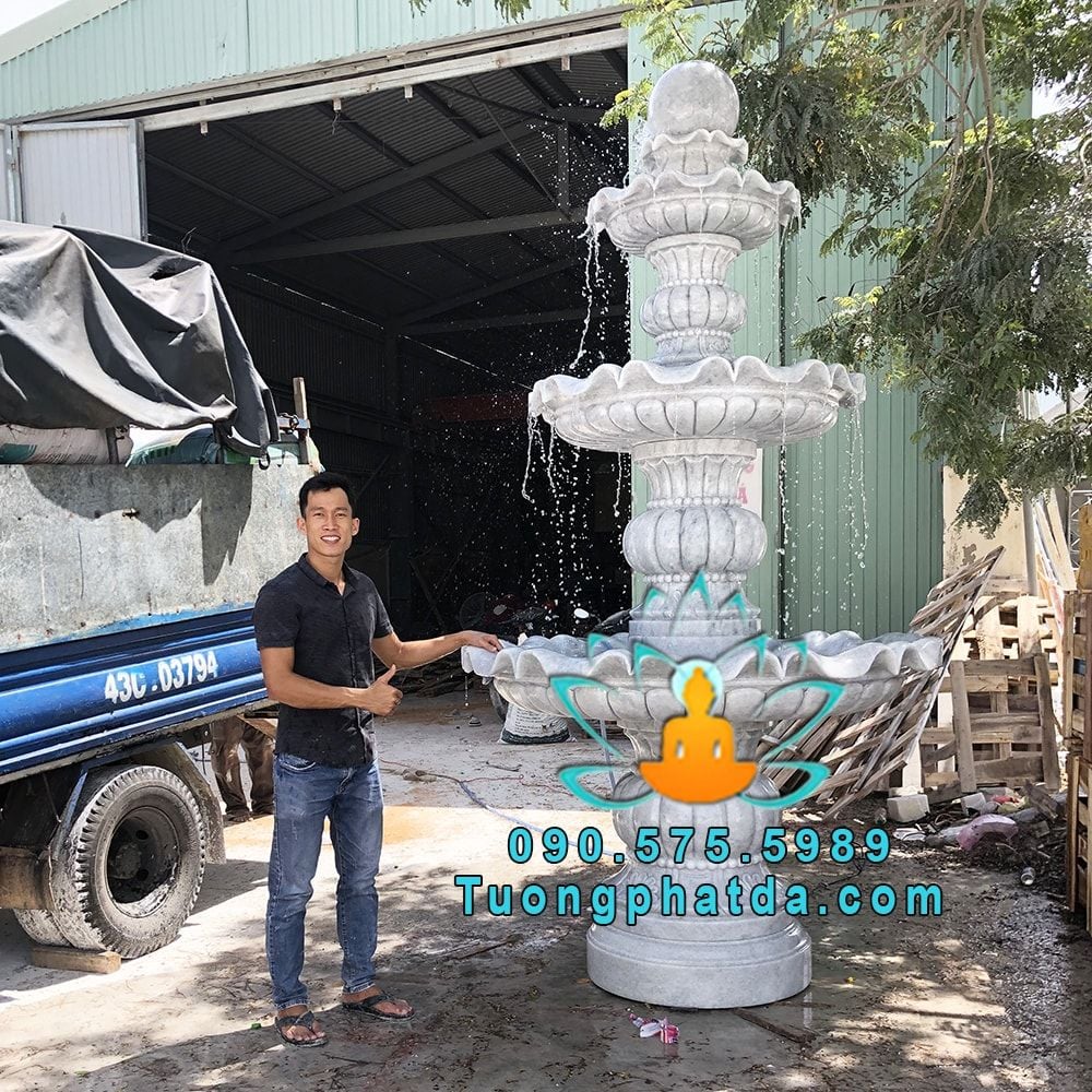 Chế Tác Đài Phun Nước Đá Phong Thủy 3 Tầng Đẹp Nhất Tại Sài Gòn