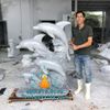 Điêu Khắc Tượng Cá Heo Phun Nước 5 Con Đá Cẩm Thạch Xám Đẹp