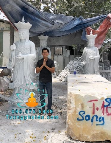 Điêu Khắc Tượng Địa Tạng Bằng Đá Trắng Đẹp Cao 2m5