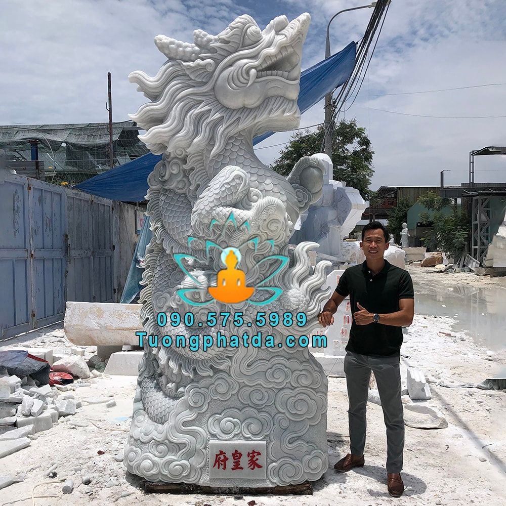 Chế Tác Tượng Rồng Đá Phong Thủy Phun Nước Đẹp Cao 3m
