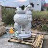 Chuyên Lư Hương Đá Chạm Bánh Xe Luân Hồi Đá Cẩm Thạch Trắng Nguyên Khối