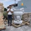 Chuyên Lư Hương Đá Chạm Bánh Xe Luân Hồi Đá Cẩm Thạch Trắng Nguyên Khối
