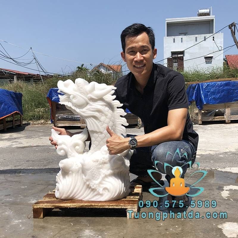 Tượng Cá Chép Hóa Rồng Đá Phun Nước Mini Trang Trí Tiểu Cảnh