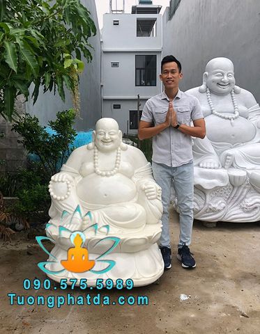 Mẫu Tượng Di Lặc Tọa Sen Đá Trắng Đẹp Cao 1m