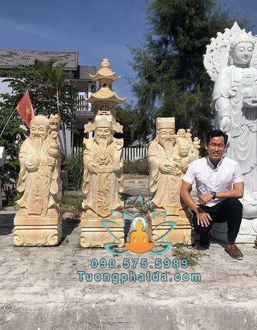 Chế Tác Tượng Phúc Lộc Thọ Đá Vàng Non Nước Cao 1.2m