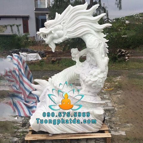 Mẫu Tượng Rồng Đá Trắng Non Nước Đẹp Nguyên Khối