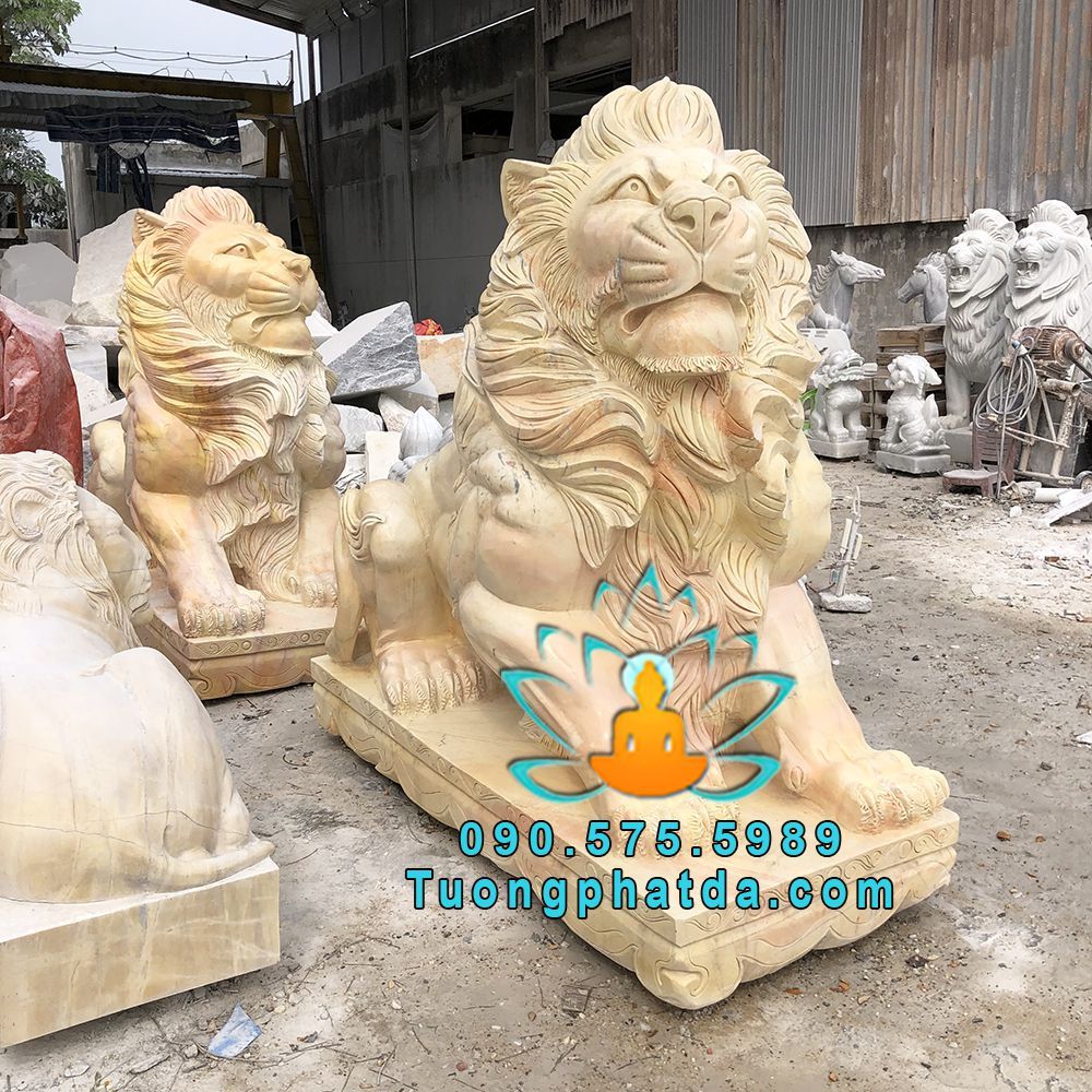 Tượng Sư Tử Đá Vàng Phong Thủy Nguyên Khối Đẹp Nhất
