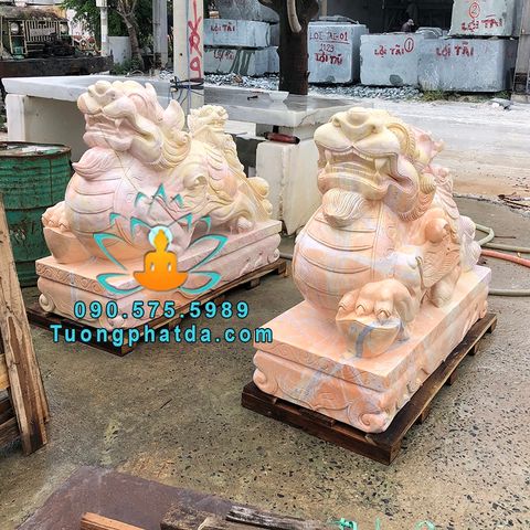 Mẫu Tượng Tỳ Hưu Đá Cẩm Thạch Vàng Đẹp Nguyên Khối