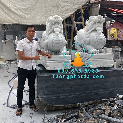 Mẫu Tượng Tỳ Hưu Kéo Tiền Đá Cẩm Thạch Trắng Đẹp