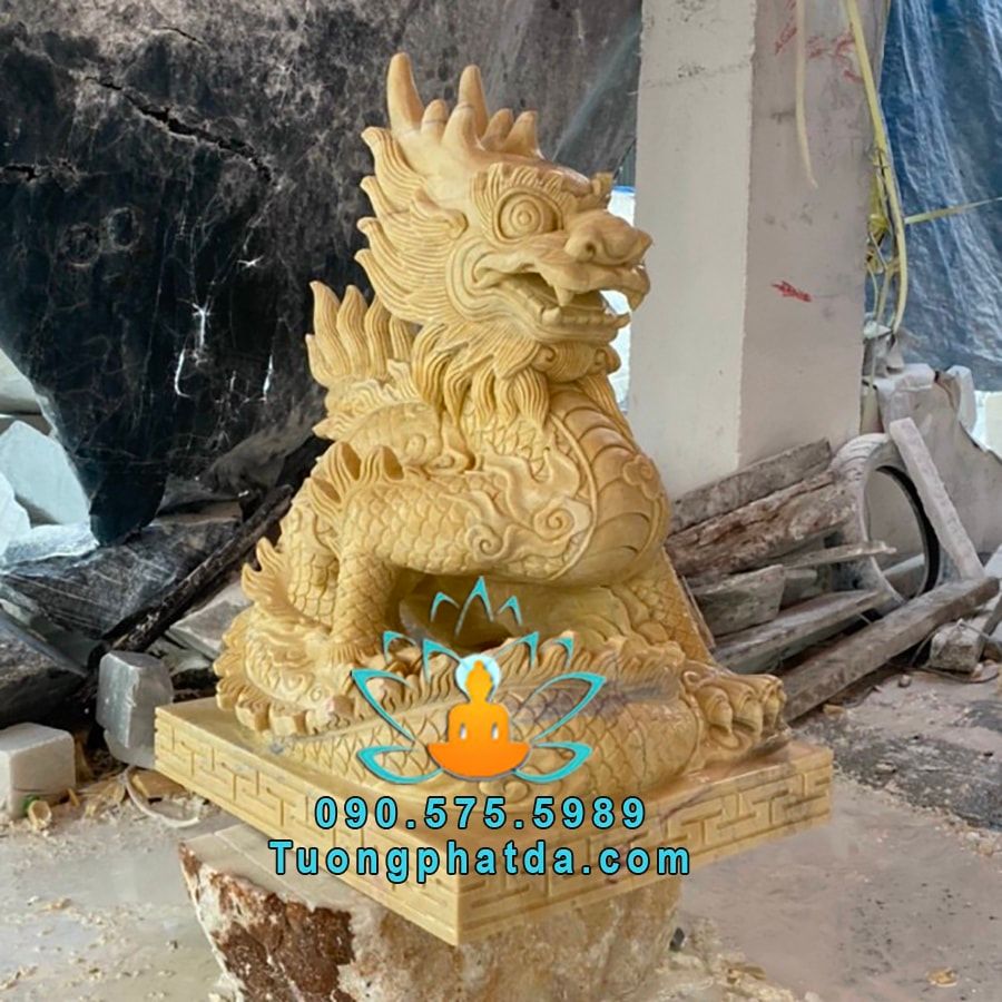 Tượng Ấn Rồng Đá Cẩm Thạch Vàng Đẹp Nguyên Khối