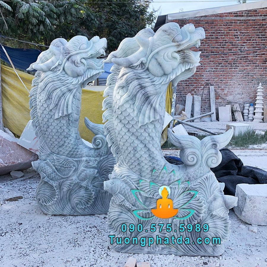 Tượng Cá Chép Hóa Rồng Đá Phong Thủy Phun Nước Đẹp Tại Bắc Ninh