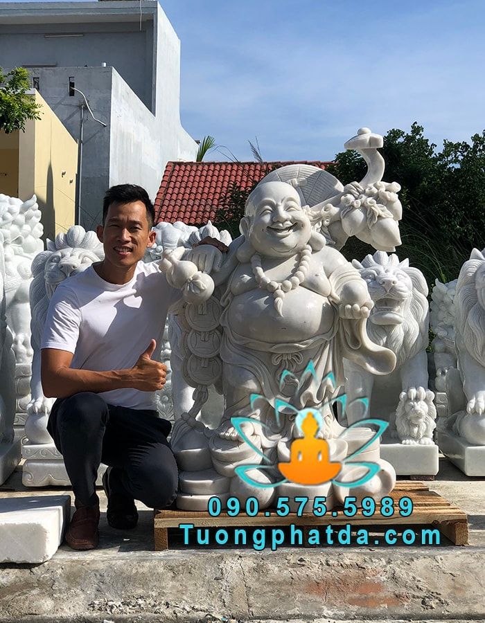 Mẫu Tượng Di Lặc Gánh Đào Phong Thủy Đá Trắng Đẹp