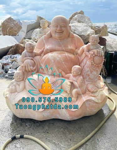 Tượng Di Lặc Ngũ Phúc Đá Vàng Cà Rốt Tọa Sen Đẹp
