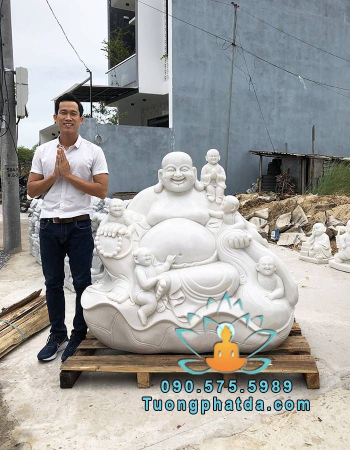 Chuyên Điêu Khắc Tượng Di Lặc Ngũ Phúc Ngồi Lá Sen Đá Cao 1.2m
