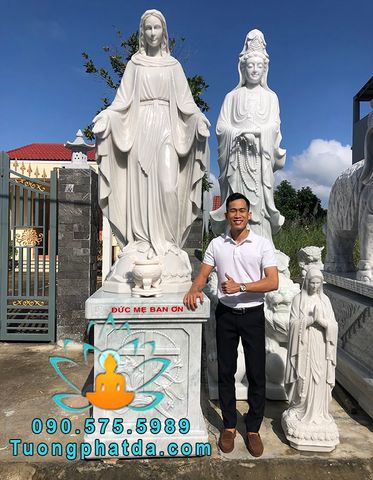 Điêu Khắc Tượng Đức Mẹ Ban Ơn Bằng Đá Trắng Đẹp Cao 2m