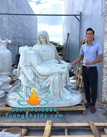 Chế Tác Tượng Đức Mẹ Sầu Bi Bằng Đá Cẩm Thạch Trắng Đẹp Cao 1m6
