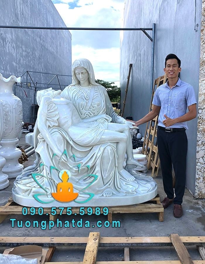 Chế Tác Tượng Đức Mẹ Sầu Bi Bằng Đá Cẩm Thạch Trắng Đẹp Cao 1m6