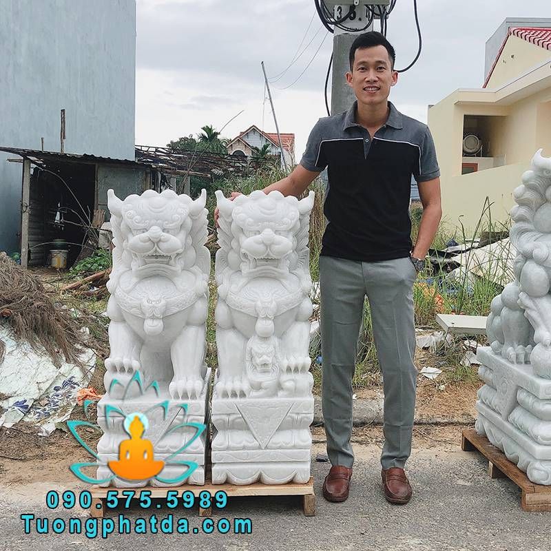 Điêu Khắc Tượng Kỳ Lân Đá Cẩm Thạch Trắng Cao 1.2m